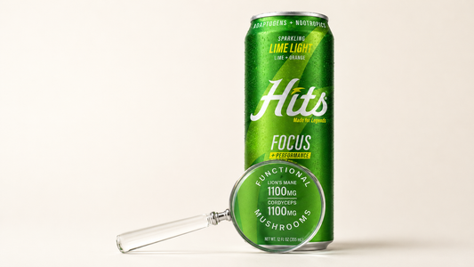 hits focus seltzer lime light 1100mg lions mane 1100mg cordyceps